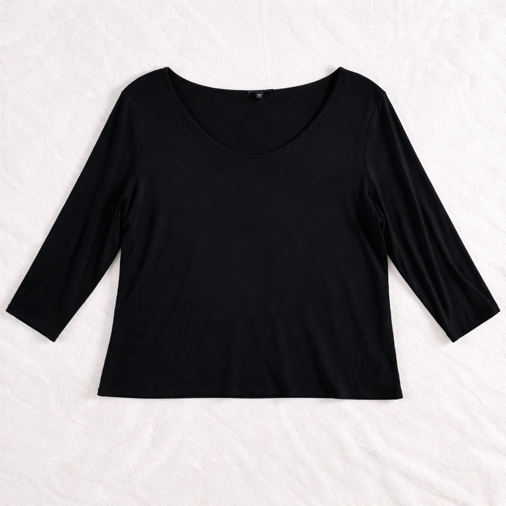 Eileen Fisher Black Scoop Neck 3/4 Sleeve Top